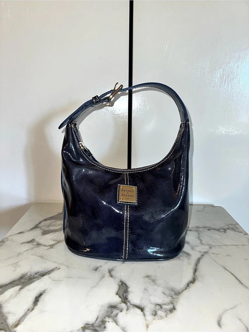 Vintage Patent Leather Handbag in Navy